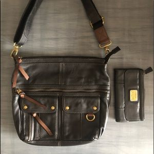 Fossil Black Leather Crossbody with Wallet